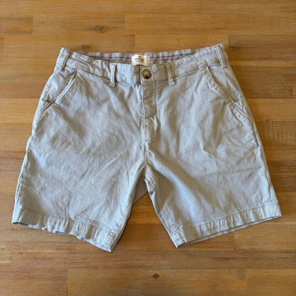 Marine Layer Saturday Slim Chino Shorts Mens 33 Textured Stripe Gray Stretch